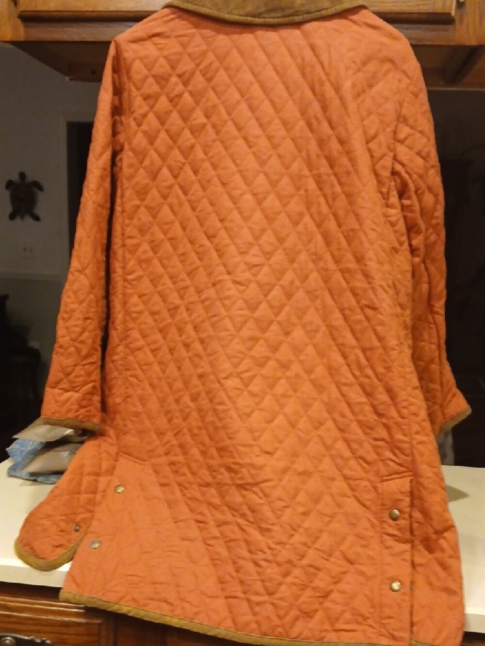 Orvis Quilted Rust-Orange Jacket with Brown Corduroy Trim - Picture 7 of 10